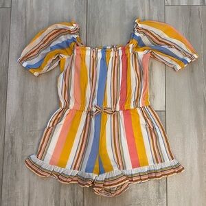 Janie and Jack Multi-colored Striped Shorts Romper with ruffle, girls 2T